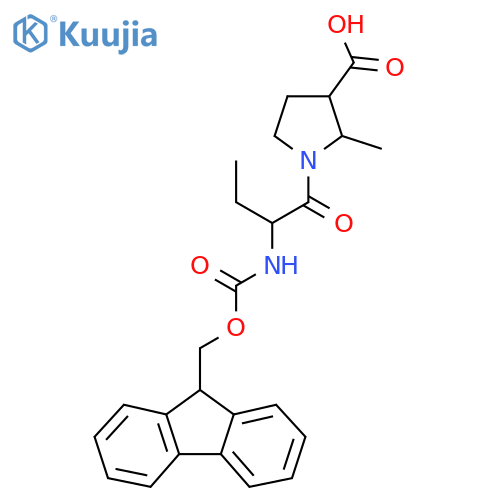 1-2-({(9H-fluoren-9-yl)methoxycarbonyl}amino)butanoyl-2-methylpyrrolidine-3-carboxylic acid structure