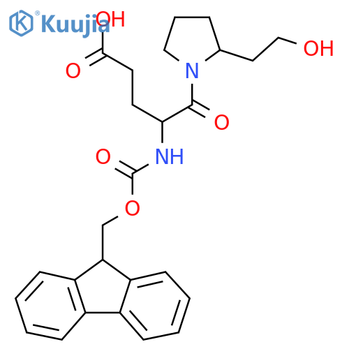4-({(9H-fluoren-9-yl)methoxycarbonyl}amino)-5-2-(2-hydroxyethyl)pyrrolidin-1-yl-5-oxopentanoic acid structure