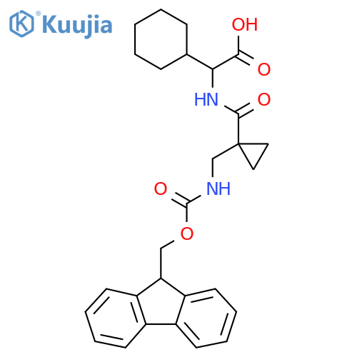 2-cyclohexyl-2-({1-({(9H-fluoren-9-yl)methoxycarbonyl}amino)methylcyclopropyl}formamido)acetic acid structure