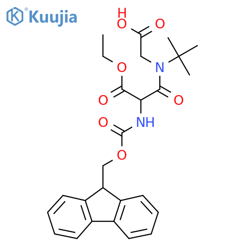 2-N-tert-butyl-2-(ethyl carboxy)-2-({(9H-fluoren-9-yl)methoxycarbonyl}amino)acetamidoacetic acid structure