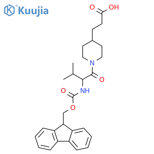 3-{1-2-({(9H-fluoren-9-yl)methoxycarbonyl}amino)-3-methylbutanoylpiperidin-4-yl}propanoic acid structure