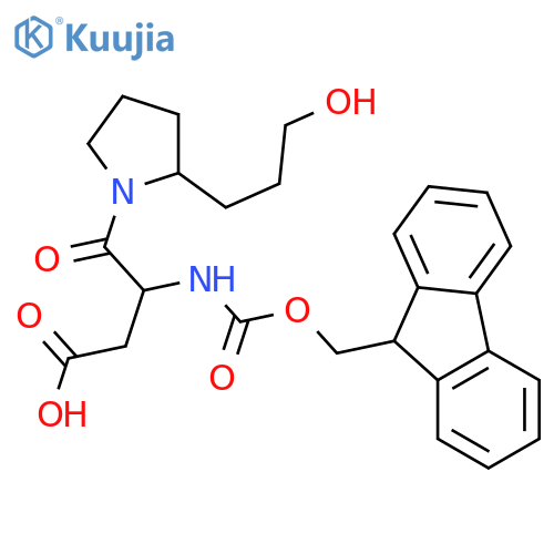 3-({(9H-fluoren-9-yl)methoxycarbonyl}amino)-4-2-(3-hydroxypropyl)pyrrolidin-1-yl-4-oxobutanoic acid structure
