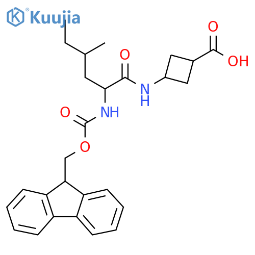 3-2-({(9H-fluoren-9-yl)methoxycarbonyl}amino)-4-methylhexanamidocyclobutane-1-carboxylic acid structure