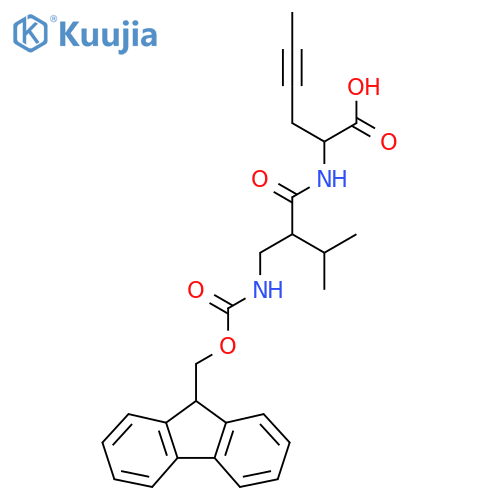 2-{2-({(9H-fluoren-9-yl)methoxycarbonyl}amino)methyl-3-methylbutanamido}hex-4-ynoic acid structure
