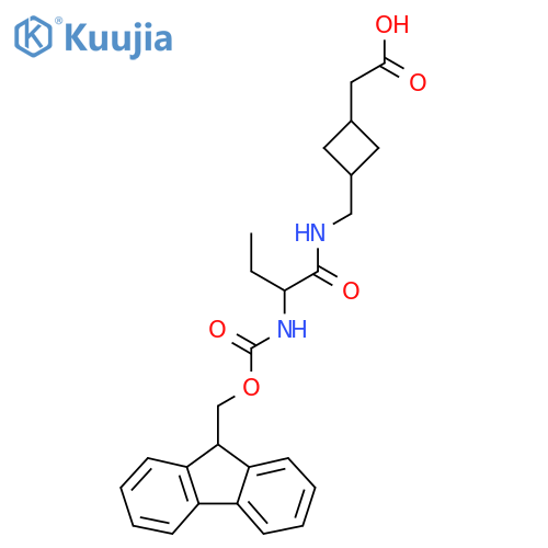 2-(3-{2-({(9H-fluoren-9-yl)methoxycarbonyl}amino)butanamidomethyl}cyclobutyl)acetic acid structure