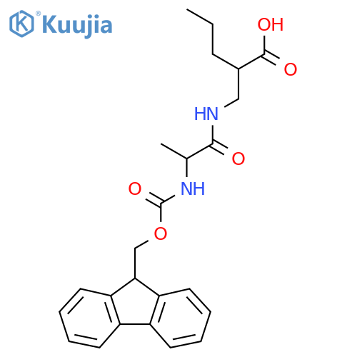 2-{2-({(9H-fluoren-9-yl)methoxycarbonyl}amino)propanamidomethyl}pentanoic acid structure