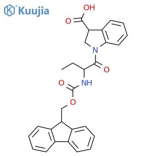 1-2-({(9H-fluoren-9-yl)methoxycarbonyl}amino)butanoyl-2,3-dihydro-1H-indole-3-carboxylic acid structure