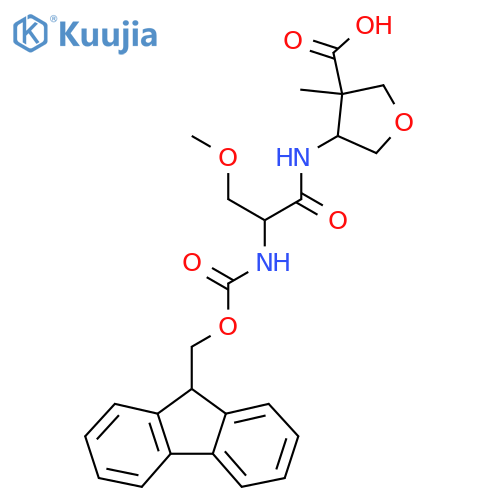 4-2-({(9H-fluoren-9-yl)methoxycarbonyl}amino)-3-methoxypropanamido-3-methyloxolane-3-carboxylic acid structure