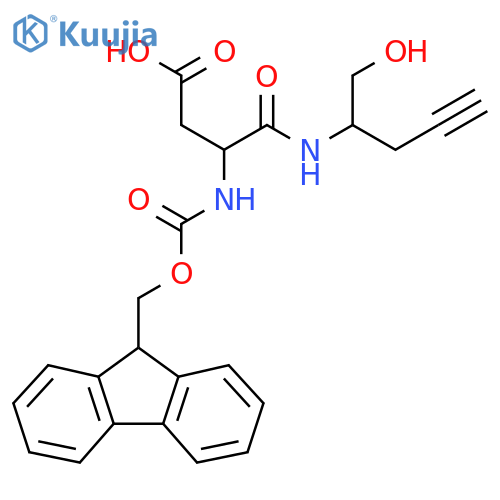 3-({(9H-fluoren-9-yl)methoxycarbonyl}amino)-3-(1-hydroxypent-4-yn-2-yl)carbamoylpropanoic acid structure