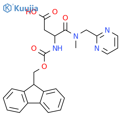 3-({(9H-fluoren-9-yl)methoxycarbonyl}amino)-3-{methyl(pyrimidin-2-yl)methylcarbamoyl}propanoic acid structure
