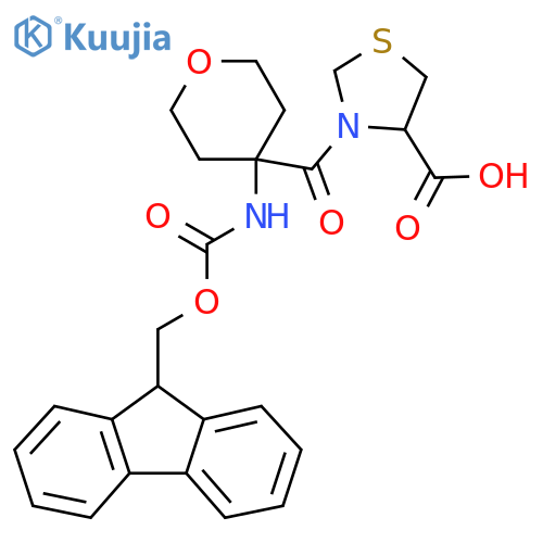 3-4-({(9H-fluoren-9-yl)methoxycarbonyl}amino)oxane-4-carbonyl-1,3-thiazolidine-4-carboxylic acid structure