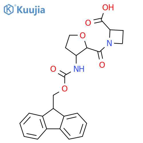 1-3-({(9H-fluoren-9-yl)methoxycarbonyl}amino)oxolane-2-carbonylazetidine-2-carboxylic acid structure