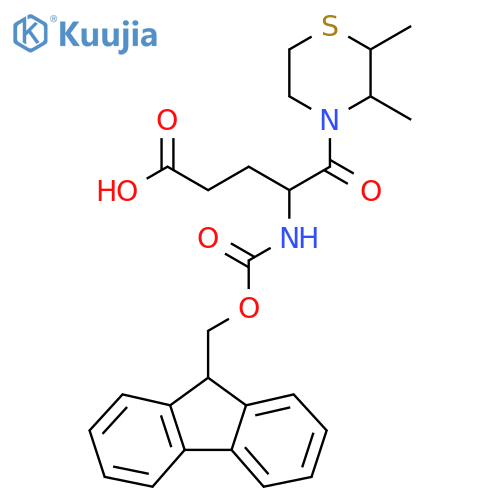 5-(2,3-dimethylthiomorpholin-4-yl)-4-({(9H-fluoren-9-yl)methoxycarbonyl}amino)-5-oxopentanoic acid structure