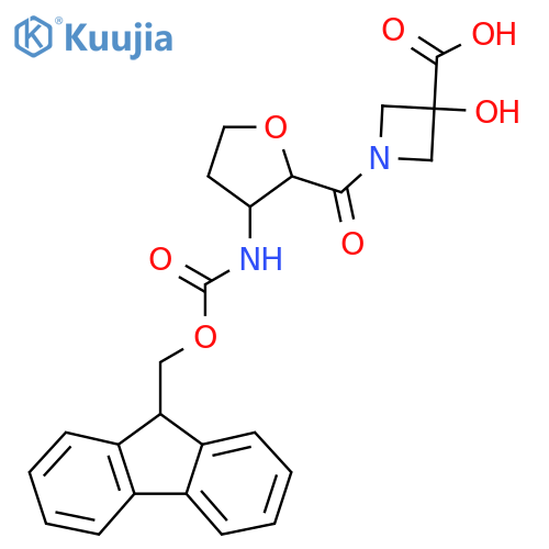 1-3-({(9H-fluoren-9-yl)methoxycarbonyl}amino)oxolane-2-carbonyl-3-hydroxyazetidine-3-carboxylic acid structure