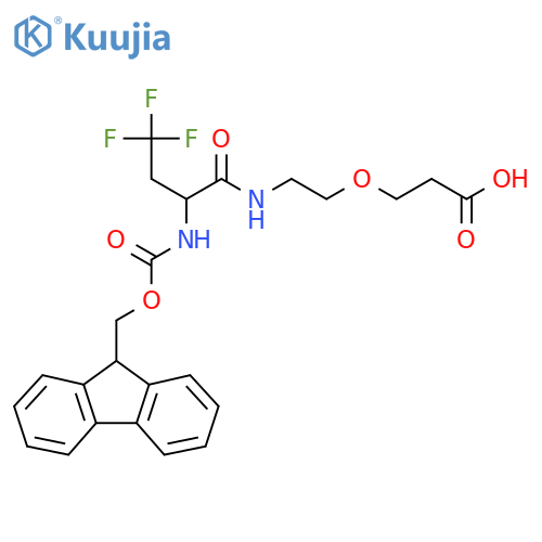 3-{2-2-({(9H-fluoren-9-yl)methoxycarbonyl}amino)-4,4,4-trifluorobutanamidoethoxy}propanoic acid structure