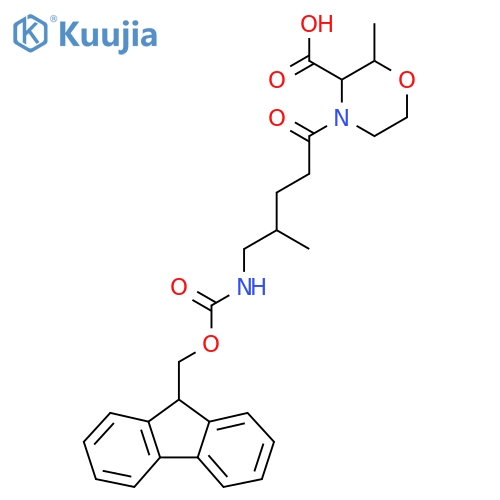 4-5-({(9H-fluoren-9-yl)methoxycarbonyl}amino)-4-methylpentanoyl-2-methylmorpholine-3-carboxylic acid structure