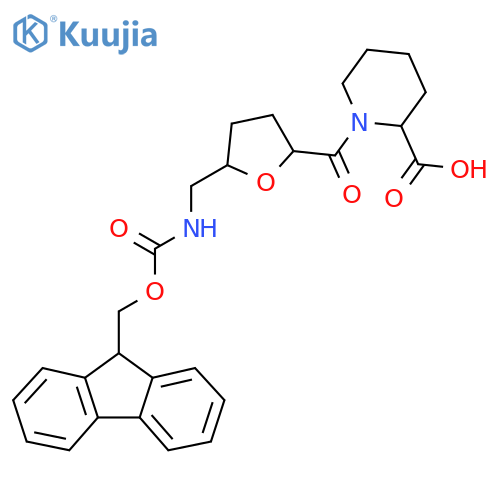 1-{5-({(9H-fluoren-9-yl)methoxycarbonyl}amino)methyloxolane-2-carbonyl}piperidine-2-carboxylic acid structure