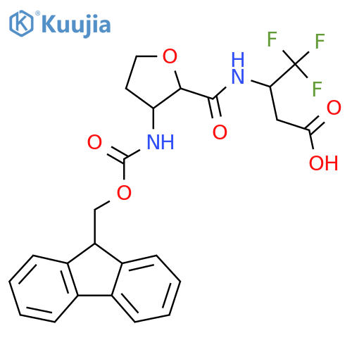 3-{3-({(9H-fluoren-9-yl)methoxycarbonyl}amino)oxolan-2-ylformamido}-4,4,4-trifluorobutanoic acid structure