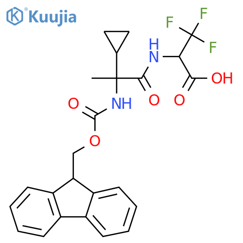 2-2-cyclopropyl-2-({(9H-fluoren-9-yl)methoxycarbonyl}amino)propanamido-3,3,3-trifluoropropanoic acid structure