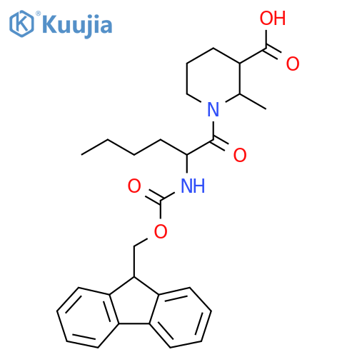 1-2-({(9H-fluoren-9-yl)methoxycarbonyl}amino)hexanoyl-2-methylpiperidine-3-carboxylic acid structure
