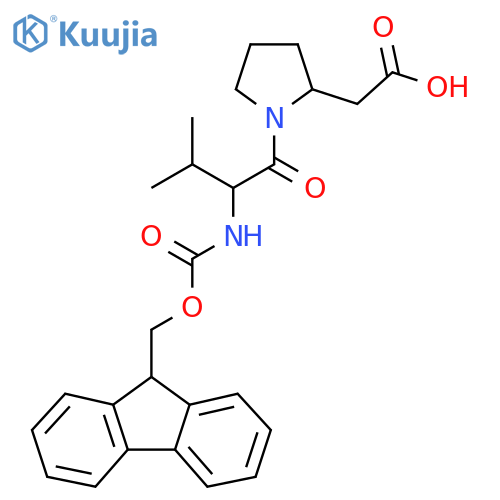 2-{1-2-({(9H-fluoren-9-yl)methoxycarbonyl}amino)-3-methylbutanoylpyrrolidin-2-yl}acetic acid structure