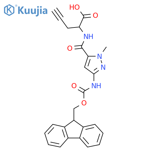 2-{3-({(9H-fluoren-9-yl)methoxycarbonyl}amino)-1-methyl-1H-pyrazol-5-ylformamido}pent-4-ynoic acid structure