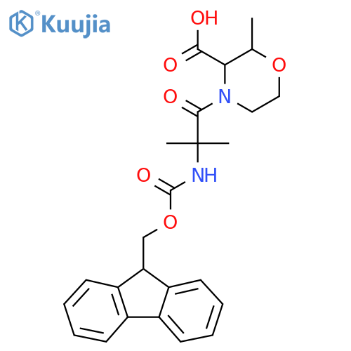 4-2-({(9H-fluoren-9-yl)methoxycarbonyl}amino)-2-methylpropanoyl-2-methylmorpholine-3-carboxylic acid structure