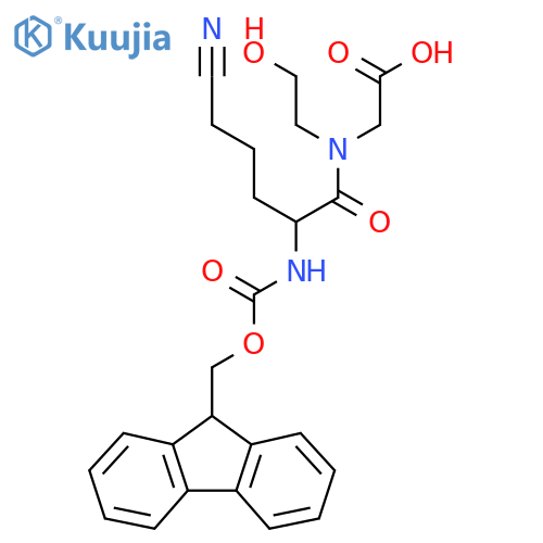 2-5-cyano-2-({(9H-fluoren-9-yl)methoxycarbonyl}amino)-N-(2-hydroxyethyl)pentanamidoacetic acid structure