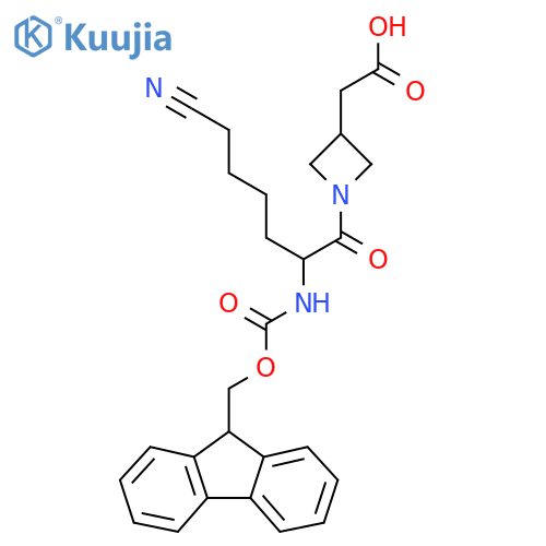 2-{1-6-cyano-2-({(9H-fluoren-9-yl)methoxycarbonyl}amino)hexanoylazetidin-3-yl}acetic acid structure