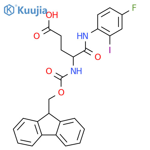 4-({(9H-fluoren-9-yl)methoxycarbonyl}amino)-4-(4-fluoro-2-iodophenyl)carbamoylbutanoic acid structure