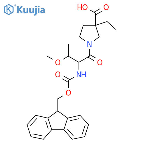 3-ethyl-1-2-({(9H-fluoren-9-yl)methoxycarbonyl}amino)-3-methoxybutanoylpyrrolidine-3-carboxylic acid structure