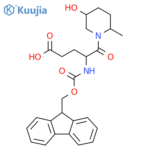 4-({(9H-fluoren-9-yl)methoxycarbonyl}amino)-5-(5-hydroxy-2-methylpiperidin-1-yl)-5-oxopentanoic acid structure