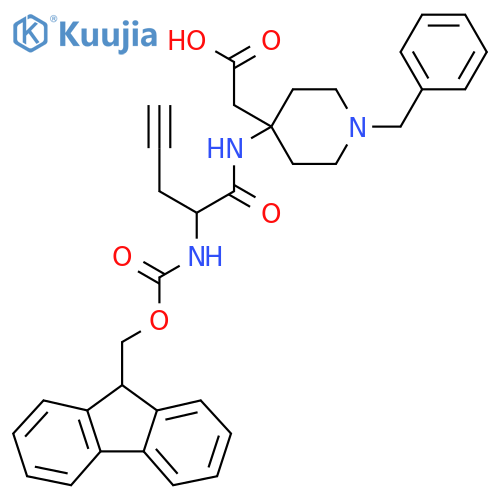 2-{1-benzyl-4-2-({(9H-fluoren-9-yl)methoxycarbonyl}amino)pent-4-ynamidopiperidin-4-yl}acetic acid structure