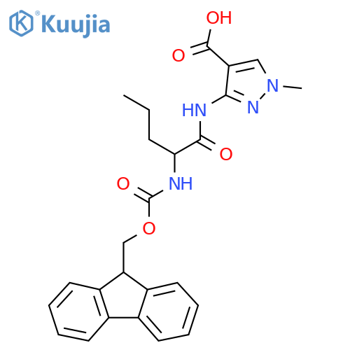 3-2-({(9H-fluoren-9-yl)methoxycarbonyl}amino)pentanamido-1-methyl-1H-pyrazole-4-carboxylic acid structure