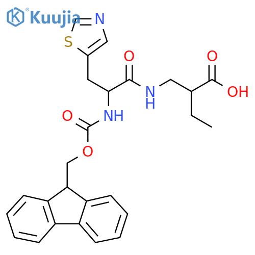 2-{2-({(9H-fluoren-9-yl)methoxycarbonyl}amino)-3-(1,3-thiazol-5-yl)propanamidomethyl}butanoic acid structure