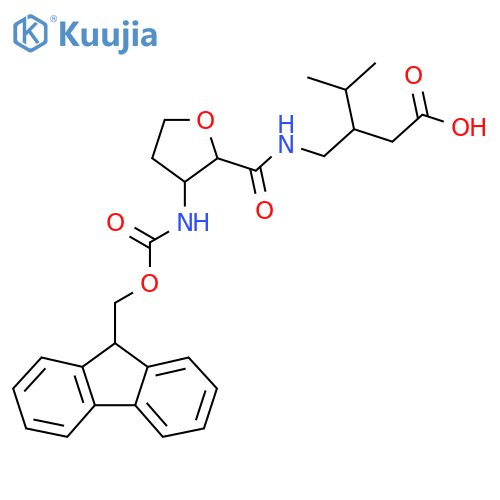3-({3-({(9H-fluoren-9-yl)methoxycarbonyl}amino)oxolan-2-ylformamido}methyl)-4-methylpentanoic acid structure
