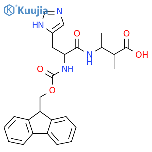 3-2-({(9H-fluoren-9-yl)methoxycarbonyl}amino)-3-(1H-imidazol-4-yl)propanamido-2-methylbutanoic acid structure