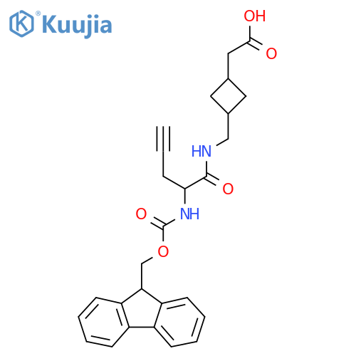 2-(3-{2-({(9H-fluoren-9-yl)methoxycarbonyl}amino)pent-4-ynamidomethyl}cyclobutyl)acetic acid structure