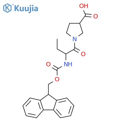 1-2-({(9H-fluoren-9-yl)methoxycarbonyl}amino)butanoylpyrrolidine-3-carboxylic acid structure