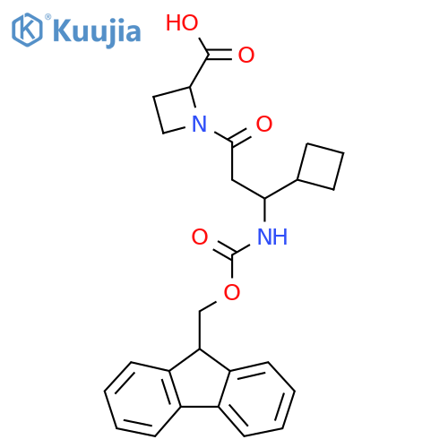 1-3-cyclobutyl-3-({(9H-fluoren-9-yl)methoxycarbonyl}amino)propanoylazetidine-2-carboxylic acid structure