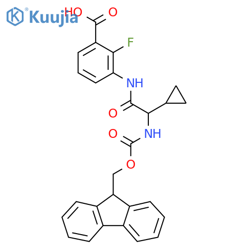 3-2-cyclopropyl-2-({(9H-fluoren-9-yl)methoxycarbonyl}amino)acetamido-2-fluorobenzoic acid structure
