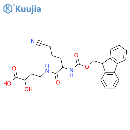 4-5-cyano-2-({(9H-fluoren-9-yl)methoxycarbonyl}amino)pentanamido-2-hydroxybutanoic acid structure