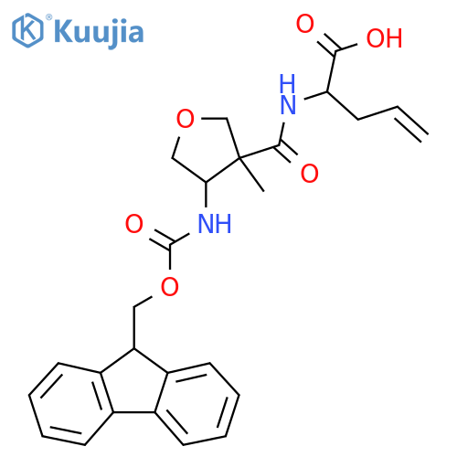2-{4-({(9H-fluoren-9-yl)methoxycarbonyl}amino)-3-methyloxolan-3-ylformamido}pent-4-enoic acid structure