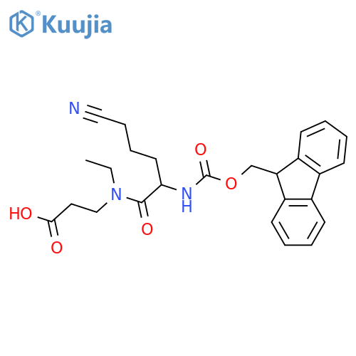 3-5-cyano-N-ethyl-2-({(9H-fluoren-9-yl)methoxycarbonyl}amino)pentanamidopropanoic acid structure