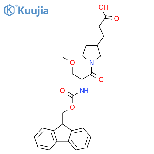 3-{1-2-({(9H-fluoren-9-yl)methoxycarbonyl}amino)-3-methoxypropanoylpyrrolidin-3-yl}propanoic acid structure