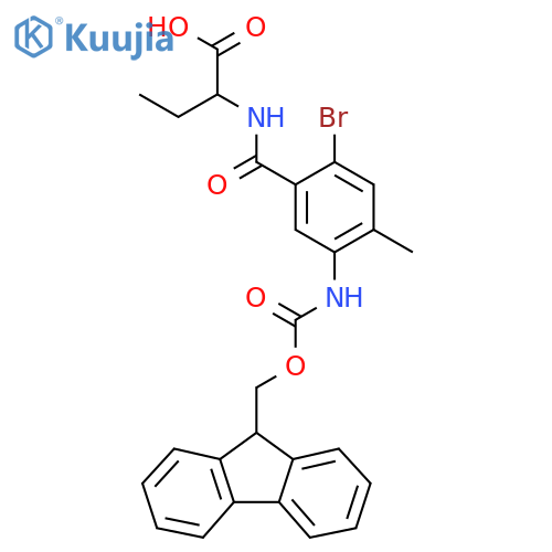 2-{2-bromo-5-({(9H-fluoren-9-yl)methoxycarbonyl}amino)-4-methylphenylformamido}butanoic acid structure