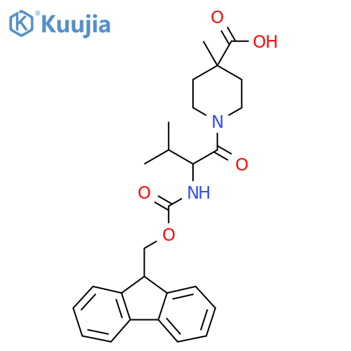 1-2-({(9H-fluoren-9-yl)methoxycarbonyl}amino)-3-methylbutanoyl-4-methylpiperidine-4-carboxylic acid structure