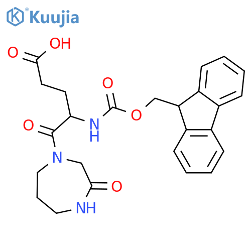4-({(9H-fluoren-9-yl)methoxycarbonyl}amino)-5-oxo-5-(3-oxo-1,4-diazepan-1-yl)pentanoic acid structure