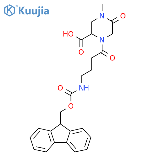 1-4-({(9H-fluoren-9-yl)methoxycarbonyl}amino)butanoyl-4-methyl-5-oxopiperazine-2-carboxylic acid structure
