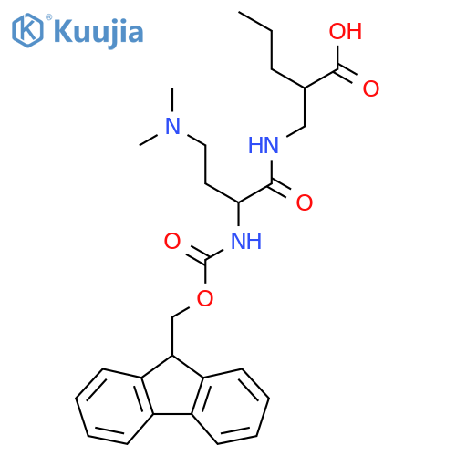 2-{4-(dimethylamino)-2-({(9H-fluoren-9-yl)methoxycarbonyl}amino)butanamidomethyl}pentanoic acid structure